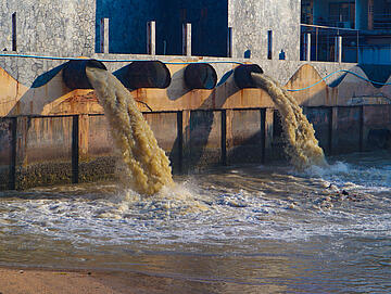 Industrial and factory waste water discharge pipe into the canal and sea