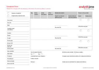 Service and Complaint Form