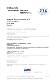 ISO Certificates 9001:2015 & 14001:2025 Analytik Jena GmbH+Co. KG – Central Office Locations appendix (English)
