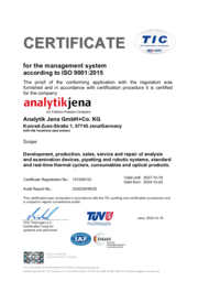ISO Certificate 9001:2015 Analytik Jena GmbH+Co. KG (English)
