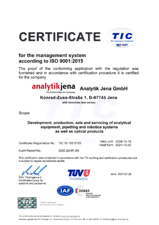 ISO Certificate 9001:2015 Analytik Jena GmbH (English)